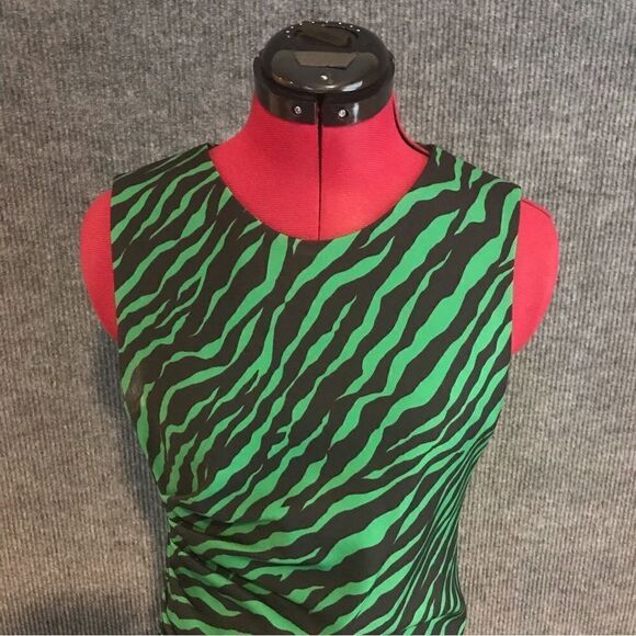 Parosh Dress Women’s Size Small Green Zebra Print Sleeveless Sheath MIDI - Picture 6 of 11